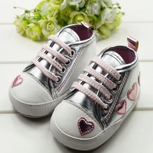 Cute Kid Toddler Baby Girl Silver Crib Heart Soft Shoes First Walker 0 18 M