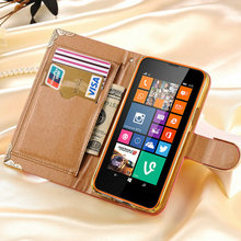Luxury Shining Crystal Rhinestone PU Leather Case for Nokia Lumia 635 630 Bling Phone Bag Leather