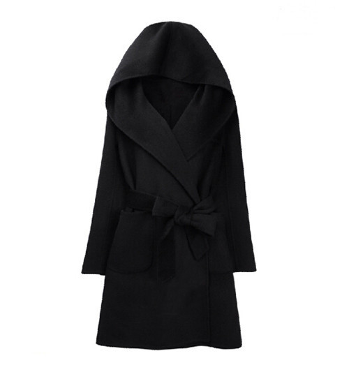 Шикарный дизайнер стильный 2015 осень новый женский с капюшоном ремень slim-подходят кашемир плащ куртка для женщины полушерстяные пиджаки