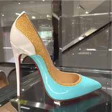 Korean Fashion Simple Spell Color High Heels Women Shoes Pointed Toe Female Waterproof Shoes Sexy Women Pumps