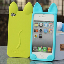 3d поезд-коко милый уха cat мягкий силикон чехол для apple iphone 4 4S телефон чехол уха жестяная банка открытая в экран