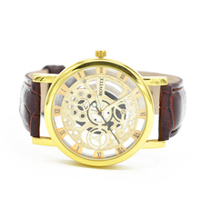 Fashion PU leather band watches Men s double sided hollow steel quartz watch casual quartz watch