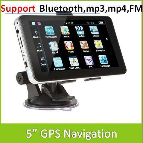 5 Hign Sensitivity Car Vehicle GPS Navigator Support Bluetooch Mp3 Mp4 FM External SD Card