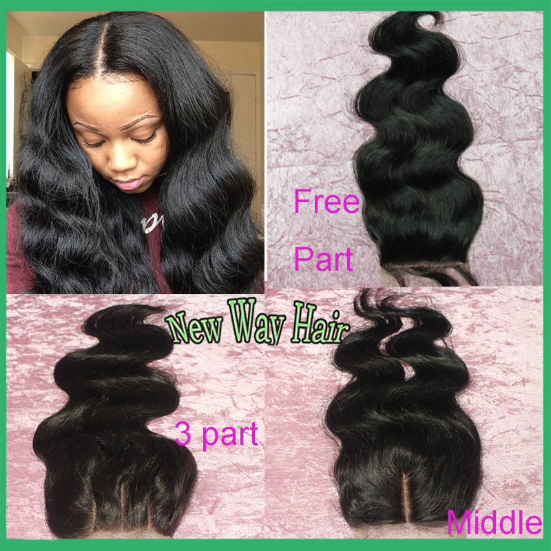 44 body wave malaysian closure 7A grade unprocessed human lace closure bleached knots free middle 3 part top closures (10)