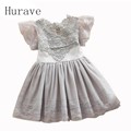 Hurave Summer Girl Dress Baby Embroidery Dresses Children Girls Lace Clothes Vestidos Petal Sleeve Princess Kidas