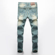 2016 New fashion men s Classic holes Straight jeans Teen popular college style wild jeans Denim