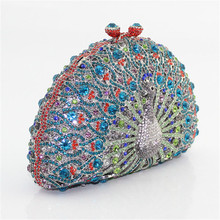 High quality Christmas gifts for women Luxurious peacock crystal rhinestones diamonds woman clutch handbag dress bag