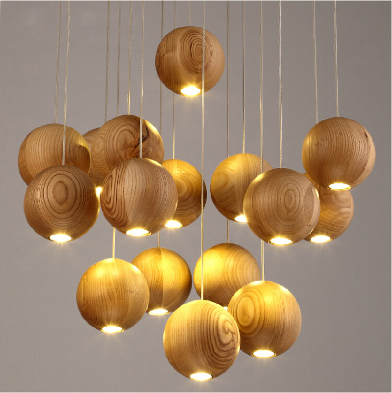 Фотография Modern Art Wooden ball Pendant Lights Hanging Wood Pendant Lamps Dinning Room Restaurant Light Fixtures Luminaire