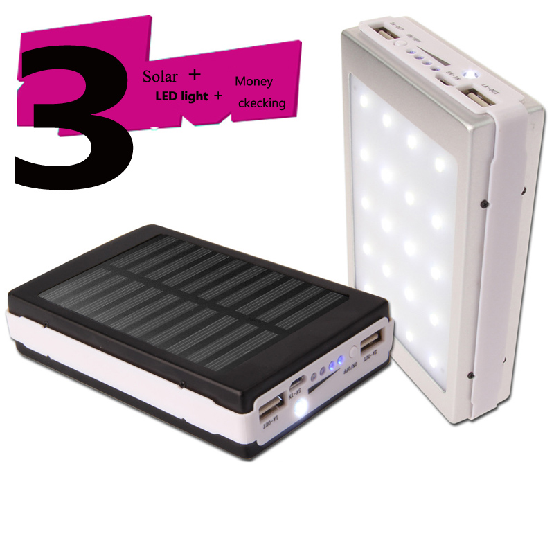 2016 Newest Dual USB 5*18650 Solar Panel Power Bank box 20 pcs LED 