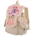 Preppy Style Cartoon Girl Print Backpack Women Fashion Drawstring Flap Canvas Bag Durable Practical Ladies School