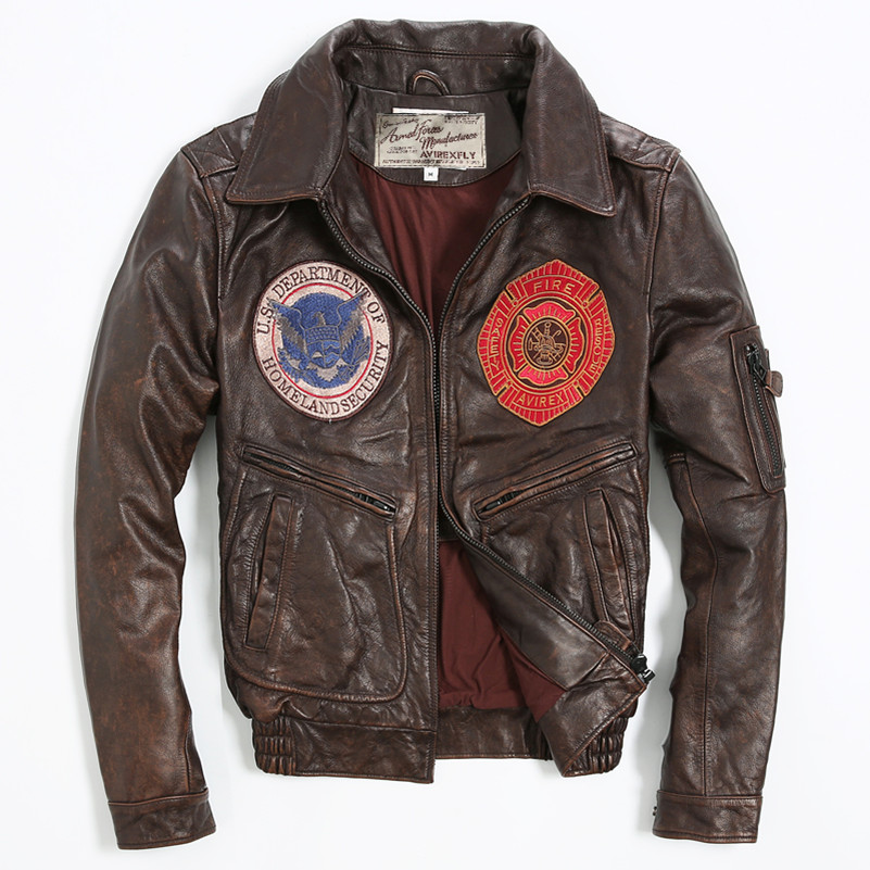 Popular Brown Leather Bomber Jacket Men-Buy Cheap Brown Leather ...