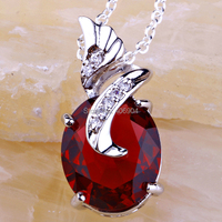 lingmei Alluring Lady Fresh Red Garnet White Topaz Silver Pendant Free Chain Necklace Noble Women Party Jewelry Wholesale