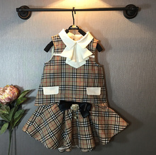 retail brand new summer 2-7Y girls clothes 2pcs children clothing set plaid sleeveless top shirt+bow tutu skirt vetement fille