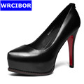WRCIBOR2017 Women Genuine leather Pointed Toe High Heels Sexy Thin High Heels Platform Pumps Lady Super