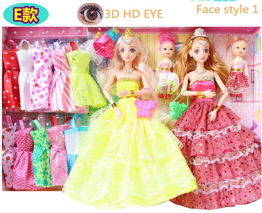 Kids Toy Birthday Gift Set 2pcs 1:6 BJD Dolls + 2pcs 1:12 BJD Dolls + Accessories With Present Box For Barbie Dream House