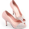 Pink diamond Peep Toe Bridal shoes women Formal Dress shoes party Prom dress shoes Rhinestone Sparkling
