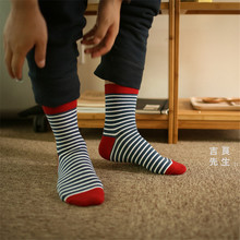 Four seasons of paragraph male brief stripe casual all-match 100% knee-high stripe cotton color block spring and autumn male