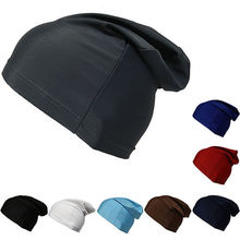 2016 Solid Adult Casual Women Men Black Spandex Dome Cap Slouch Spandex Liner Sports Biker FootBall Beanie Hat Headwrap Stretch