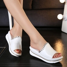 Summer 2015 new leather sandals and slippers women platform sandals shoes wedges platform shoes with comfort in Korea
