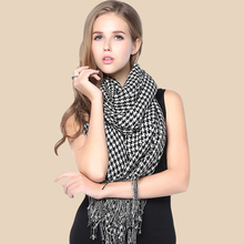 Winter Long Shawl and Scarf Women Houndstooth Duotone Lover’s Skin-Friendly Wool Tassel Wrap Scarf Elegant Vintage Tartan