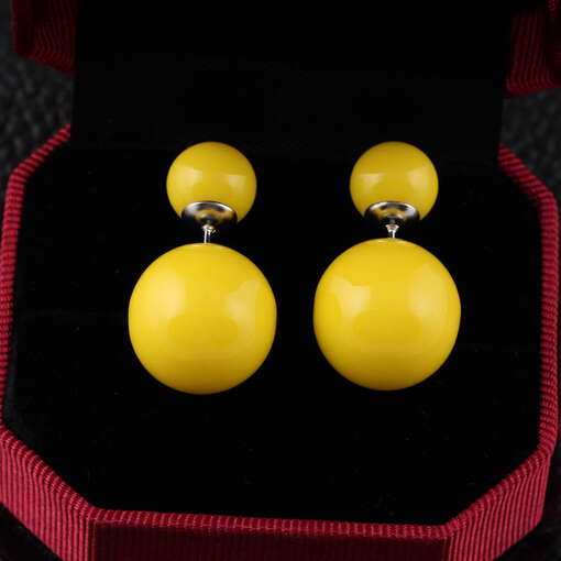 16 Colors 2014 Genuine Brand Designed Trendy Cute Charm Double Pearl Statement Ball Stud Earrings Accessories