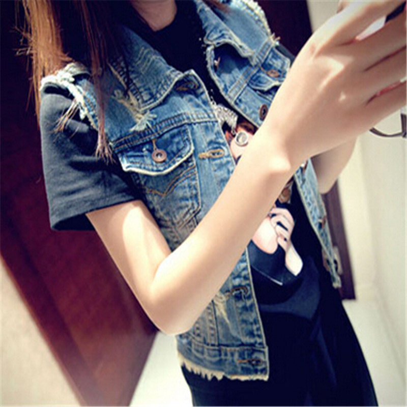 Women's Jean Jacket Without Sleeves Denim Waistcoat Denim Vest Fashion