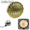 Finned Grill Custom LED Brass Headlight Old School Scalloped Vintage Deep Cut For Harley Cafe Chopper