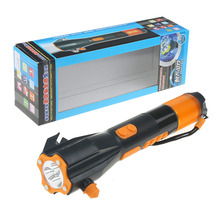 Waterproof  9 in 1 Hand Crank Flashlight / Torch Charger Blink Siren AM FM Radio Compass Seat Belt Cutter Window Breaker Magnet