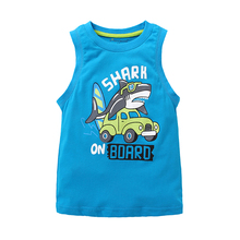 Baby Boy Vest Children Boy No Sleeve T-shirt Cartoon Shark Blue Vest 1-6 Years Little Kid Boy Vest Baby Vest Tops Shirt Clothes