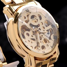 new brand luxury gold color men s skeleton automatic wristwatch Mechanical wristwatch military watches Free shipping
