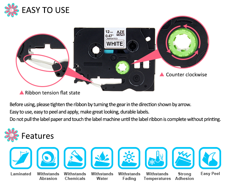 Description Picture 4 of itemLabelife TZe-261 Black on White 36mm Compatible for Brother Label Printer Tape Laminated Label Tape 1-1/2" TZ-261 TZe261 TZ261