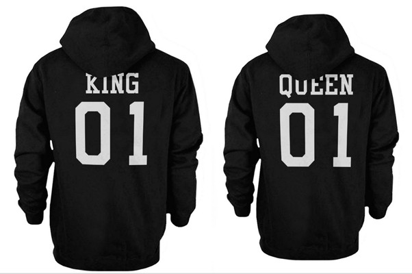 King 01 and Queen 01 Back Print Couple M atching Hoodies Cute Hooded Sweatshirts