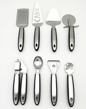 2016 New Black Handle S/S Head kitchen Tool 8pcs Accessories For Pizza Shovel Cheese Peeler Garlic Press Ice Scoop Hot Sale