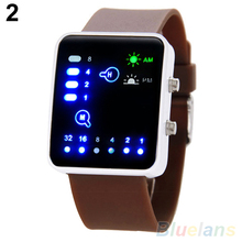 Mens Womens Binary Number Blue LED Silicone Band Quartz Wrist Watch