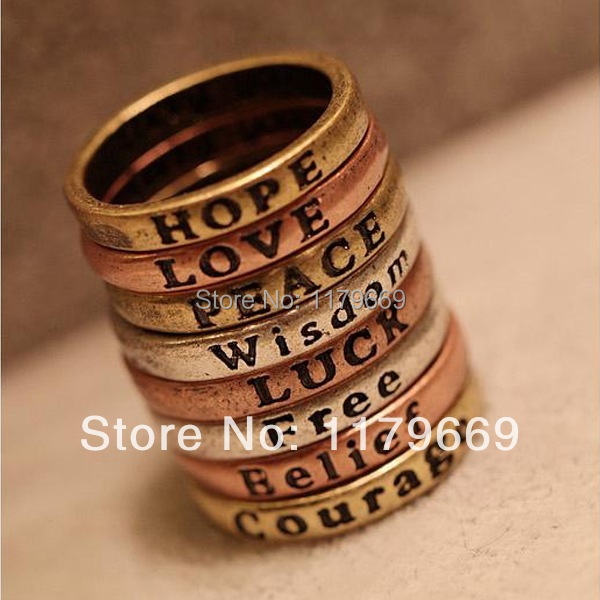1set 8pcs Free Shipping Retro Ring Minimalist The Retro Lettering Wishing Ring Letters Set Ring Hot