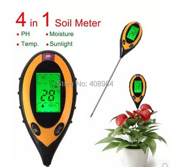 4 In 1 Digital Moisture Sunlight Soil Meter Temperature PH Meter Backlight Display