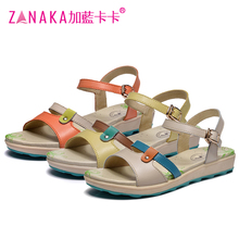 Blue kaka 2016 genuine leather flat sandals female flat heel sandals casual beach women’s shoes free shipping