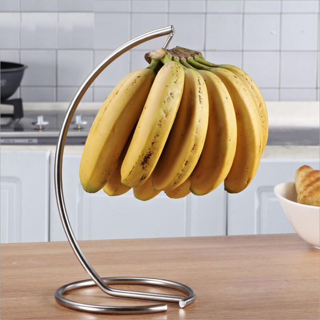 Metal Fruit Bowl With Banana Tree Hanger Hook Holder Storage Rack Basket Decor