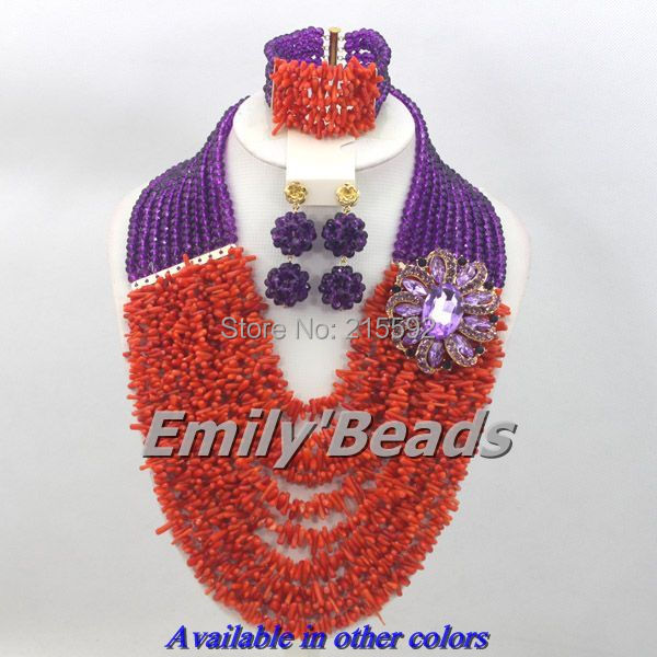 Purple African Crystal Beads Mix Pink Coral Beads Jewelry Sets African Nigerian Wedding Jewelry Sets Free Shipping AES906