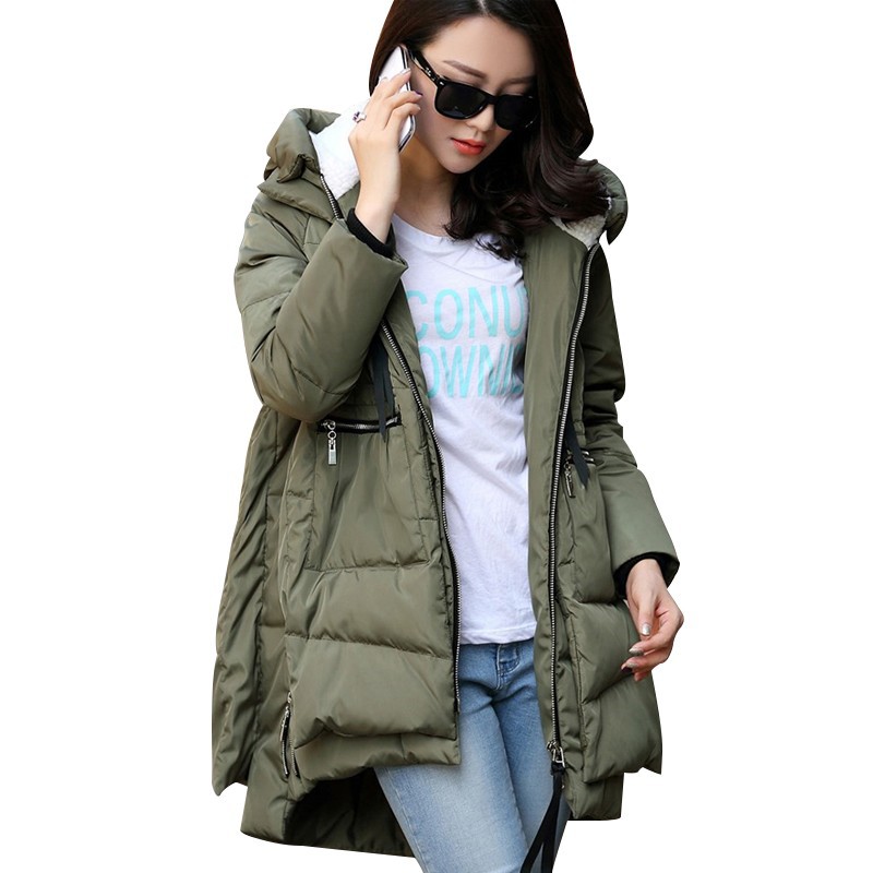 Winter Jacket Women Brand New European Style Fashion Loose Coat Female Plus Size Long Sleeve Hoodies Padded Coat YCWY900 (1)