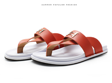 2015 New fashion brand men sandy beach genuine leather shoes male casual flip flops surf swim