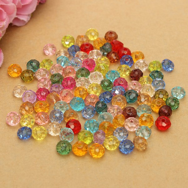 Pack of 100 Multi color Crystal Beads Assorted Faceted Loose Bead Spacer 4x6mm