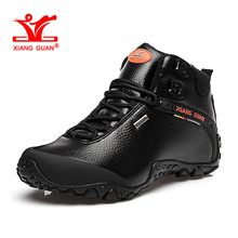 XIANGGUAN Man Hiking Shoes Hight Men Leather Trekking Boots Black Waterproof Sports Climbing Shoe Trend Outdoor Walking Sneakers