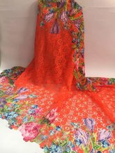 Colourful flower pattern African cord lace fabric for women dress 5 yards one piece Orange (jy)