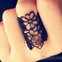 Fashion Jewelry Women Men Hollow out Flower Alloy Opening Ring Black and Golden 15CB