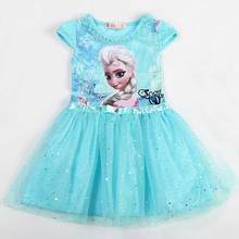 Girl Dress Summer Brand Toddler Girls Clothes Lace Sequins Princess Anna Elsa Dress Snow Queen Halloween Party Role-play Costume