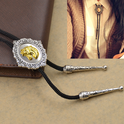 1 Pc Horse Head Leather Rope Dance Rodeo Western Cowboy Bola Bolo Tie Necklace