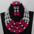 Hot Sell African Wedding Silver Mix Pink Orange 3 rows Coral Beads Jewelry Sets Necklace Nigeria