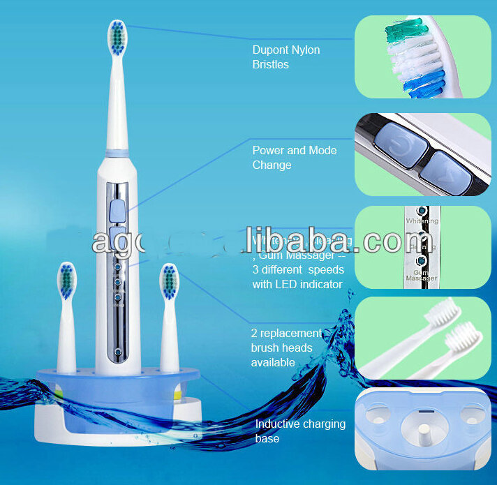 Inductive charging Sonic Toothbrush with 3pcs Bris...