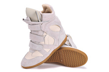 Isabel Marant Women Beige Plush Winter Shoes Height Increasing 8cm Fashion Sneakers